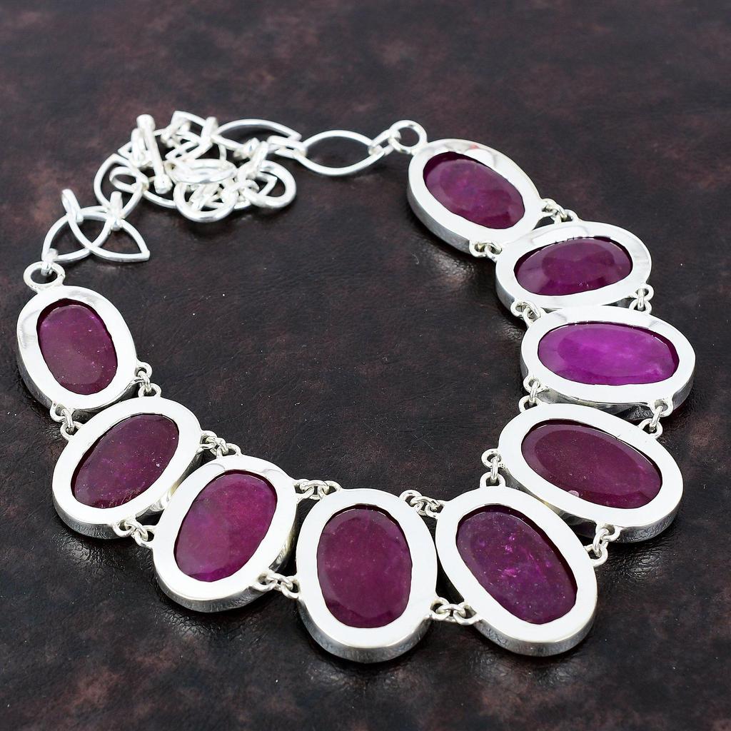 Ожерелье из граненого кашмирского рубина, ожерелье из стерлингового серебра 925 пробы, регулируемое ожерелье-цепочка, ювелирное изделие ручной работы из драгоценных камней, подарок для нее, стильное ожерелье