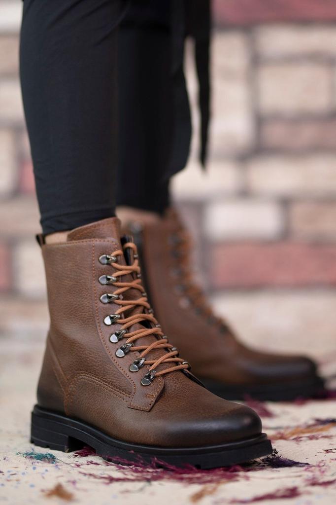 Men's Fashion Faux Leather Flat Heeled Bootie Brown Zipper Boots Shoes