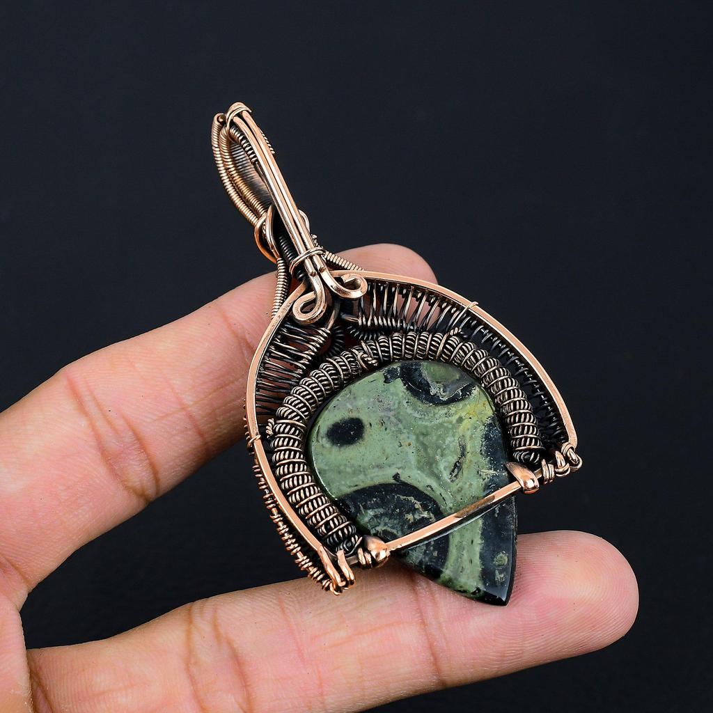 Красивый драгоценный камень камбаба яшма, ручная работа, чистая медная проволока, обернутая в кулон, ювелирное изделие