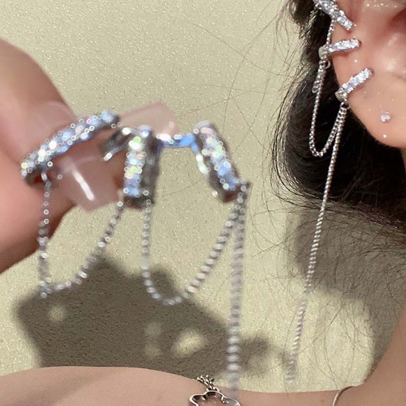 Сверкающий циркон, длинная цепочка с кисточками, зажим для ушей для женщин, модный простой без пирсинга, поддельные хрящи, манжеты для ушей, вечерние ювелирные изделия, подарки