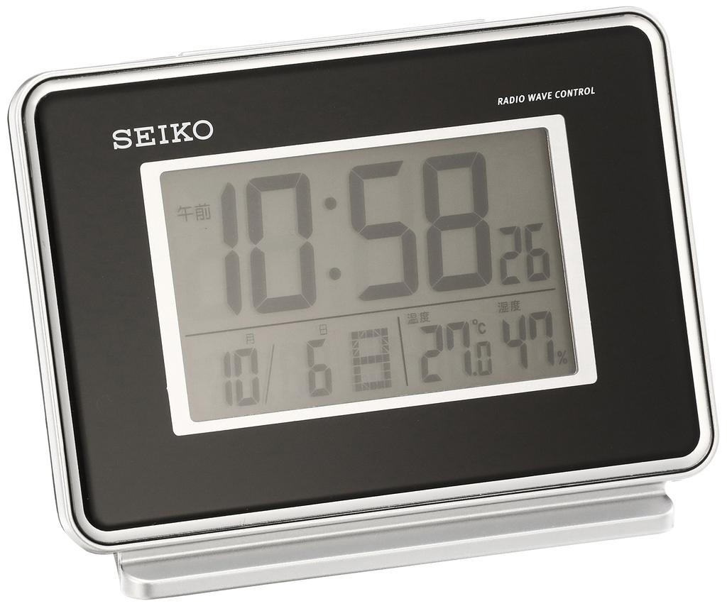Seiko Clock Alarm Humidity SQ767K SEIKO Clock, Radio-Controlled, Digital, 2-Channel Alarm, Calendar, Temperature, Display, Black,