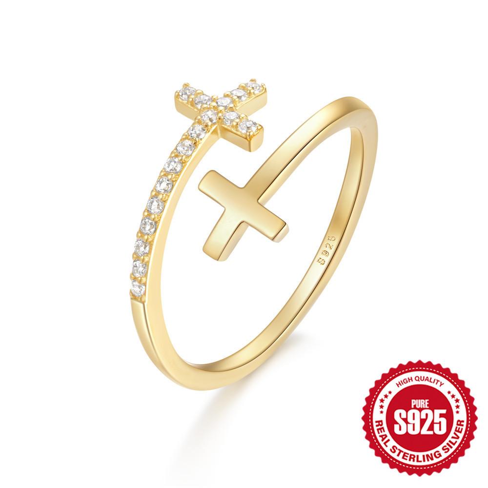 Стильное простое кольцо из стерлингового серебра 925 пробы с открытым крестом и подвеской в виде креста