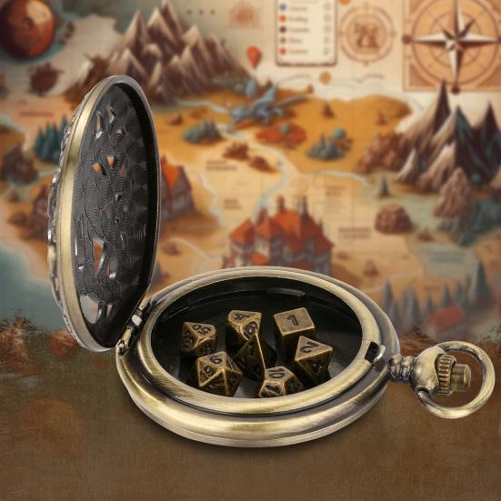 Мини-набор кубиков DND, многогранные металлические кубики с цепочкой, шестерни в стиле стимпанк, карманные часы с осьминогом, набор кубиков для ролевых игр