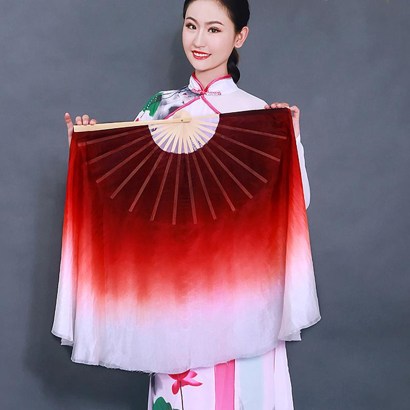 Градиентный цветной женский веер для народных танцев, классическая танцевальная практика, длинные струящиеся веера из искусственного шелка, реквизит для сценического выступления Yangko