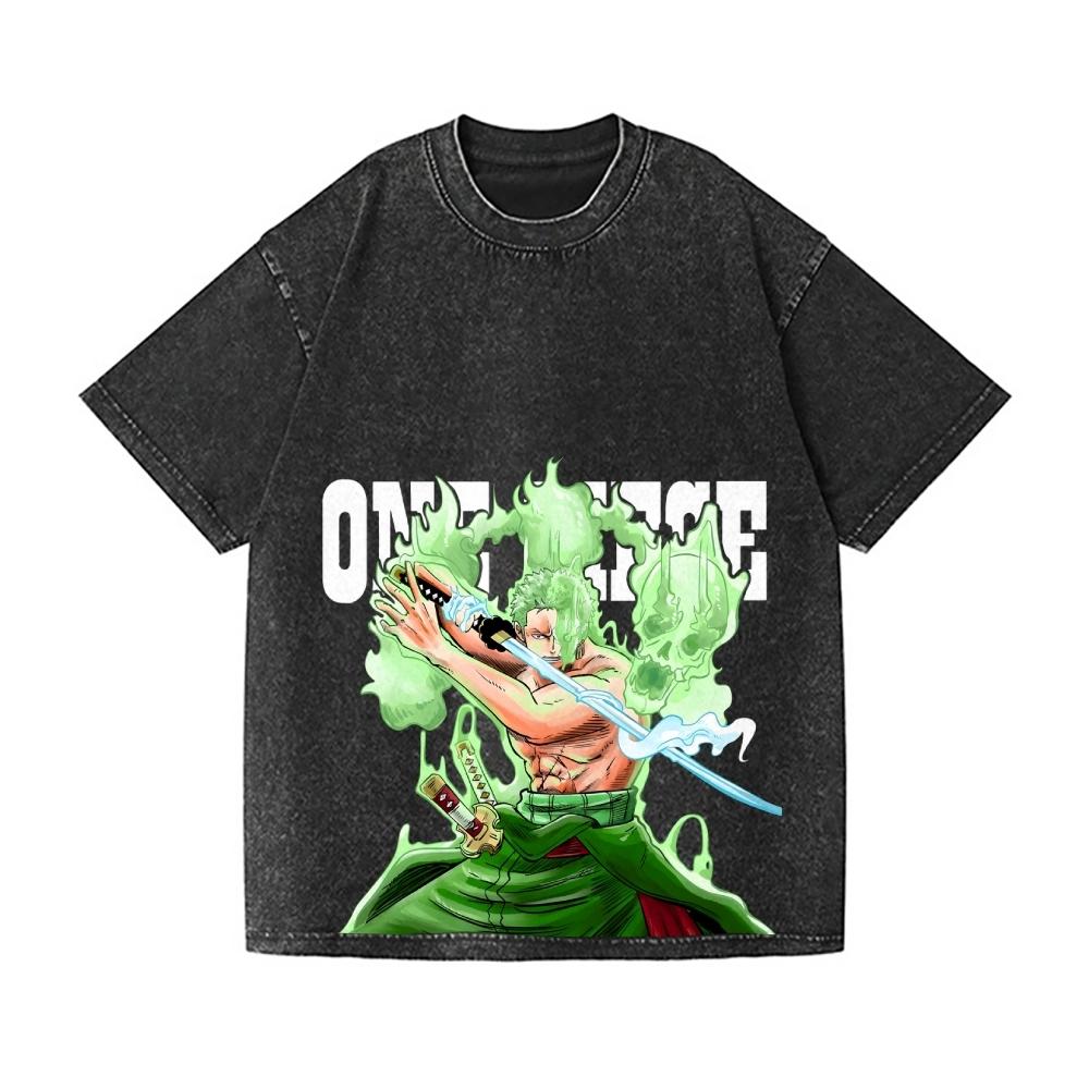 Футболка с Зоро из One Piece, винтажная стирка, японский дизайн, высококачественная уличная одежда, мужская и женская одежда, лето 2026, новая стирка