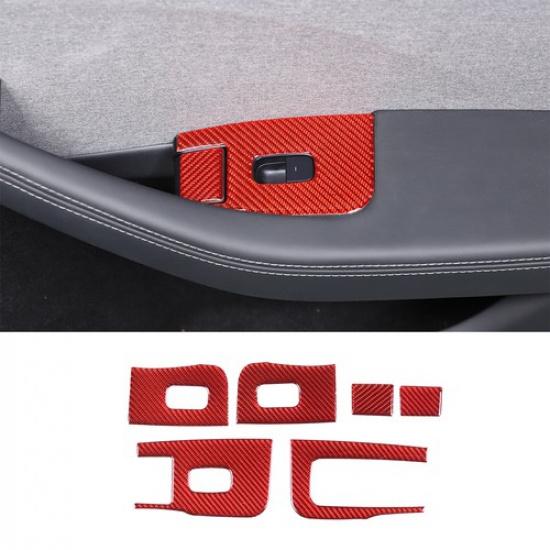 Red Carbon fiber Window Lift Switch Button Trim Sticker For Tesla Model 3 23-24