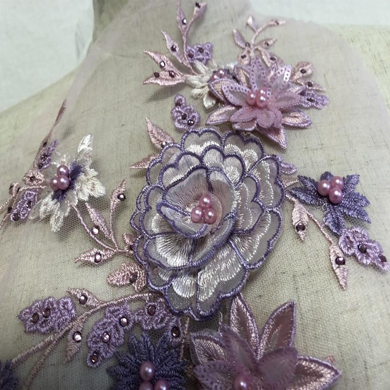 Embroidered Cloth Stickers Clothes Patch Accessories Wedding Dress Dance Flower Mesh Fabric Sequin Three-Dimensional Beaded Rhinestone Lace