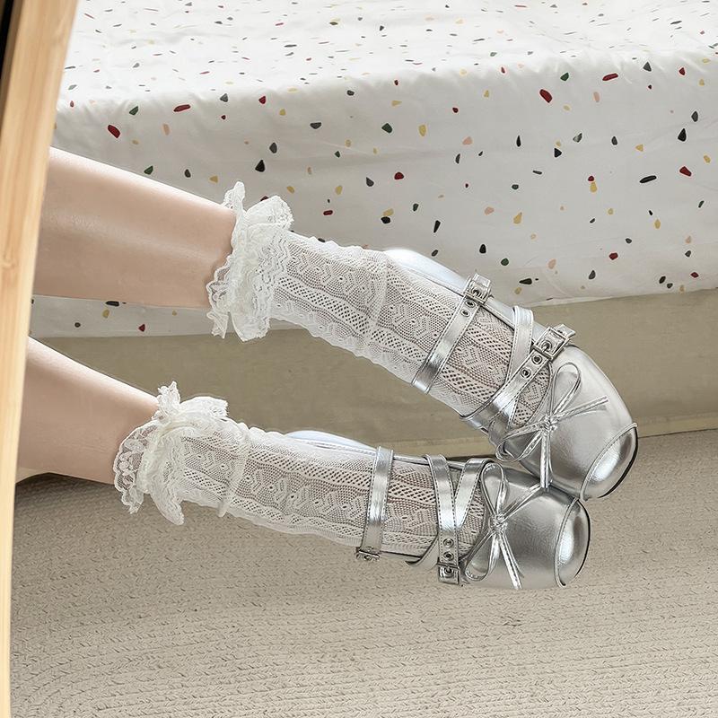 Inner Height Increase Flat Bottom Round Head Mary Jane Shoes Women's 2025 Summer New Cross-strap Soft-soled Ballet Shallow Mouth Single Shoes