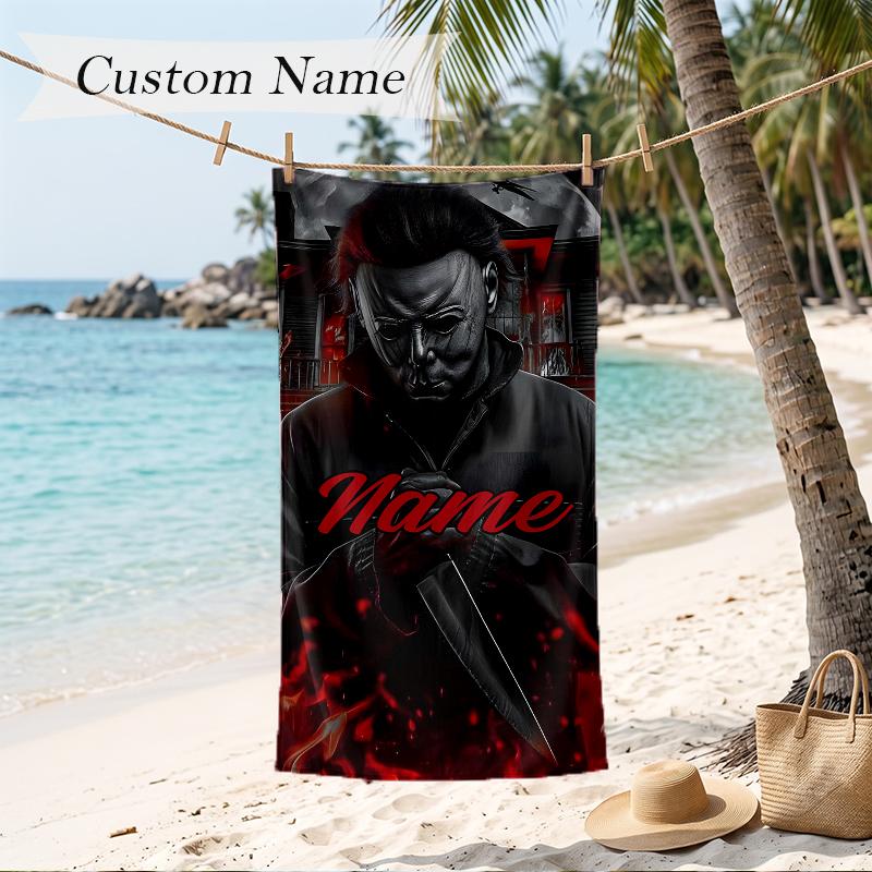 Michael Myers Custom Name Printed Beach Towel Personalized Soft Towel For Swimming Beach Travel