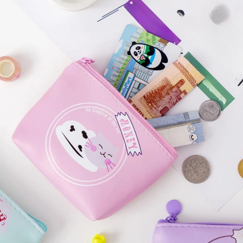 Cartoon Cute Cat Printed Coin Purse PU Multifunctional Coin Key Storage Bag Bank Credit ID Card Holder Sanitary Pad Organizer