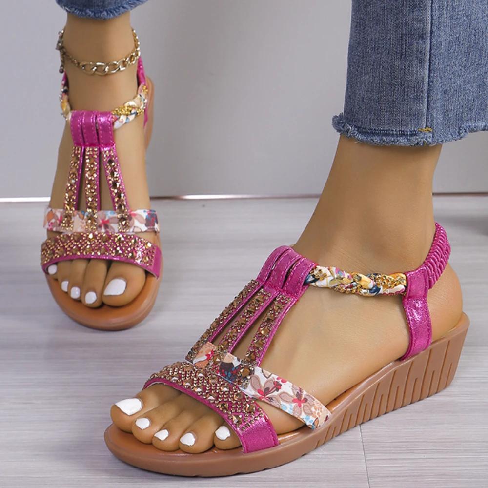 Fashion Women Wedge Sandals Summer Shoes Women Bohemia Comfortable Casual Platform Sandals Anti-slip Peep Toe Outdoor Beach Ladies Shoes