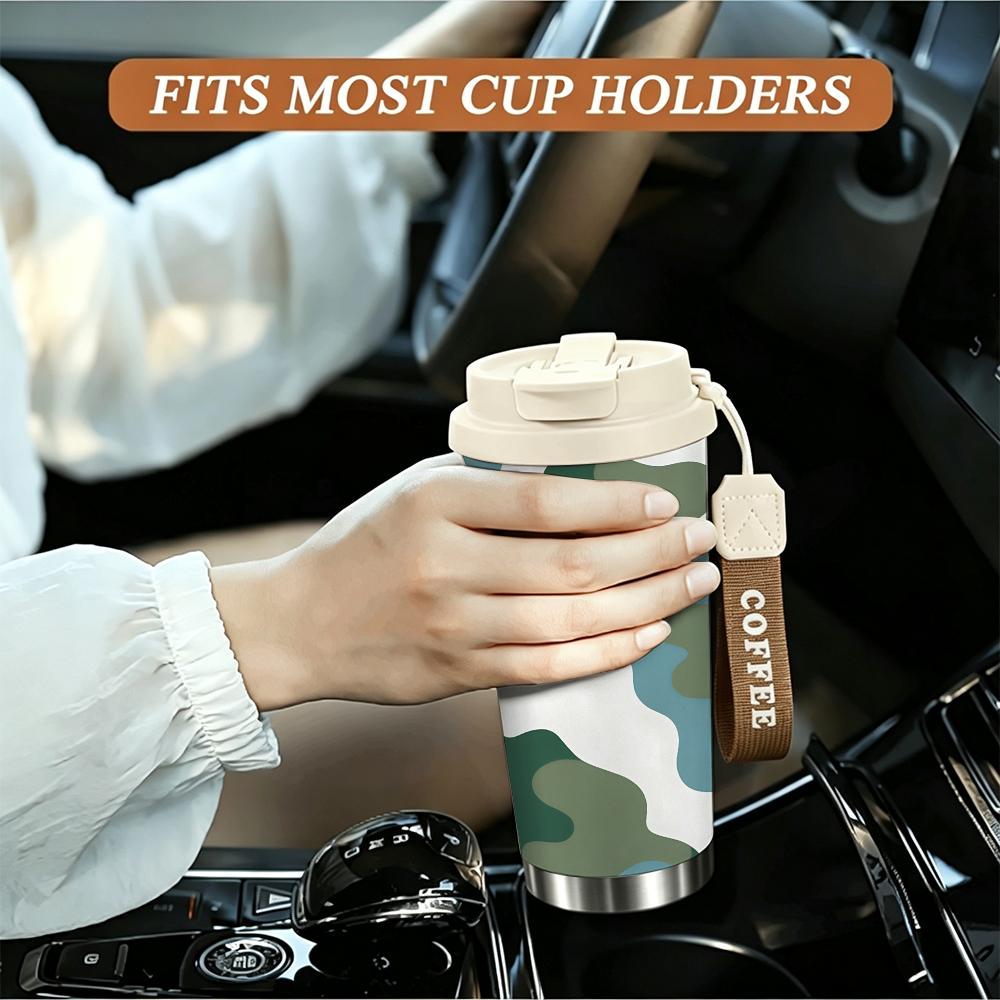 Green Blue Abstract Camo Pattern Stainless Steel Insulated Coffee Tumbler, Vacuum Travel Mug for Hot Cold Drinks Office Commute