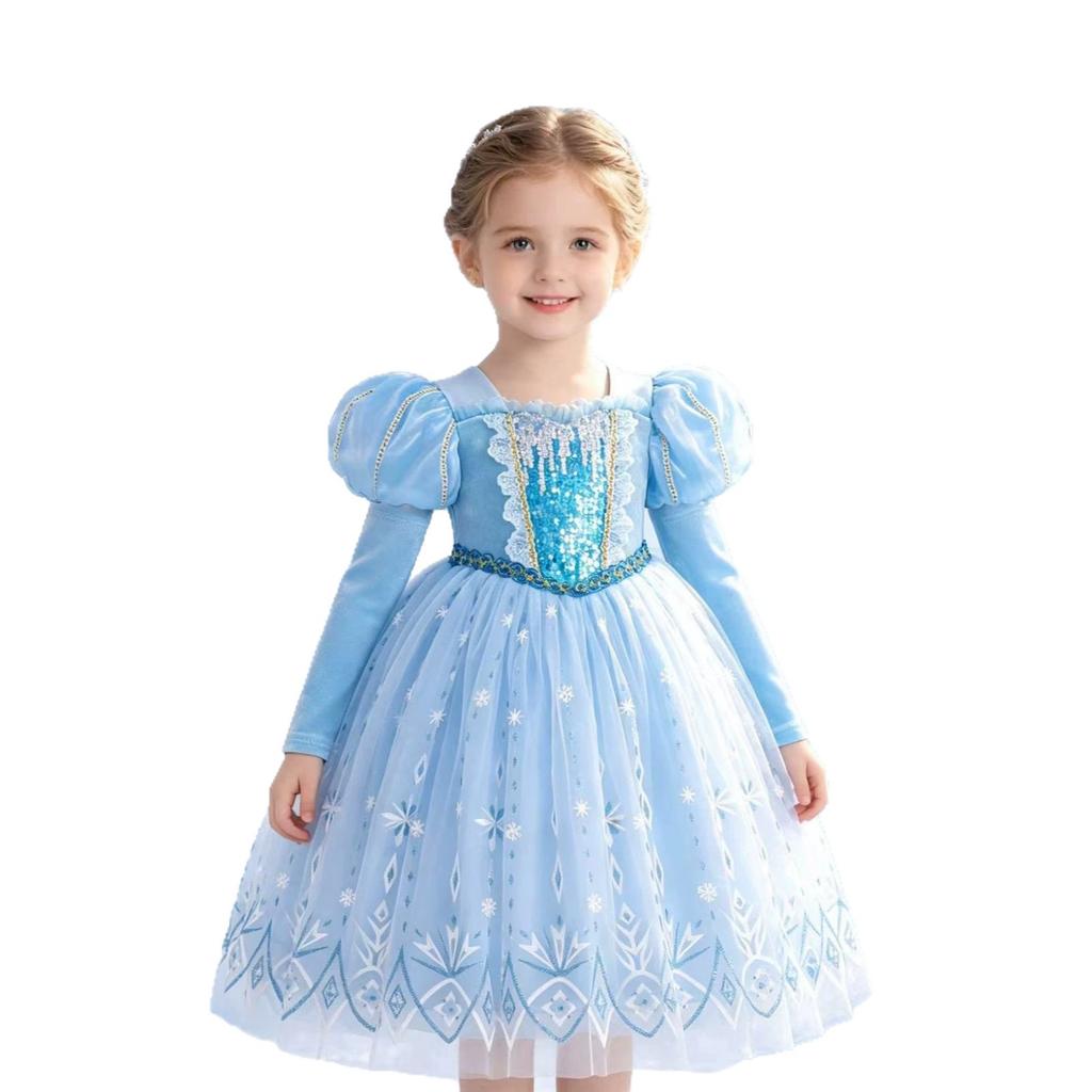 Girls Elsa Princess Frozen Dress Christmas Holiday Party Puffy Bubble Sleeve Tutu Costume for Kids