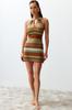 Women Fashion Beach Strap Sleeve Mini Black Mini Woven Cut Out Window Linen Blended Beach Dress
