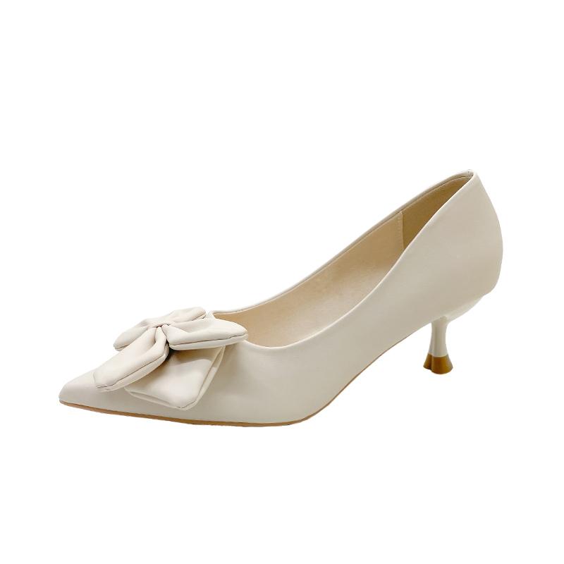 Fashion Thick-heeled Single-shoe Women in 2025, Comfortable, Shallow Mouth, Versatile, Low-heeled, Bow, Pointed Toe, Fashionable