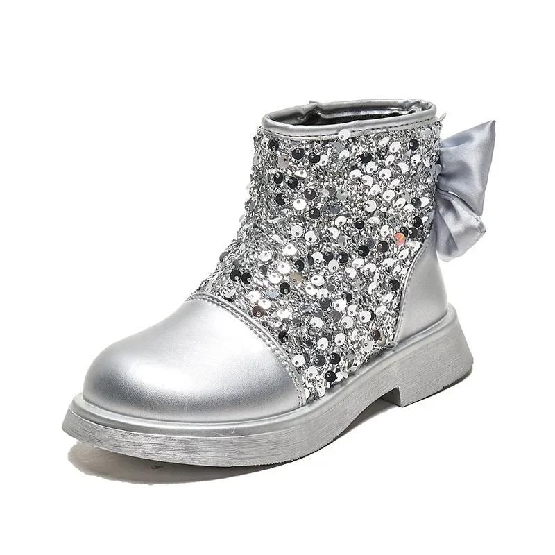 Children Short Boots for Girls Autuumn Winter New Fashion Korean Princess Bowtie Party Outside Versatile Leather Shoe
