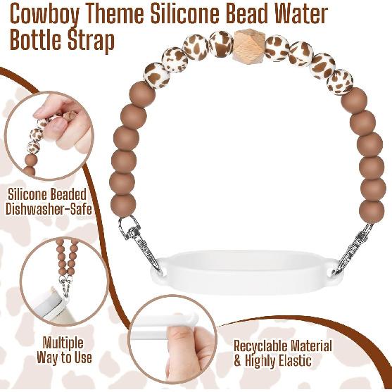 Skylety 5 Pcs Cowboy Hat Silicone Cup Accessory Set Compatible with Stanley Cups Includes Cow Hat Straw Cover Beaded Bottle Strap Leather Tassel