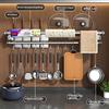 MEICHUWUYU Kitchen Storage Rack Wall-Mounted 304 Stainless Steel Hanger No Drilling Required Hooks Knife Holder Tissue Box Organizer Tool Set