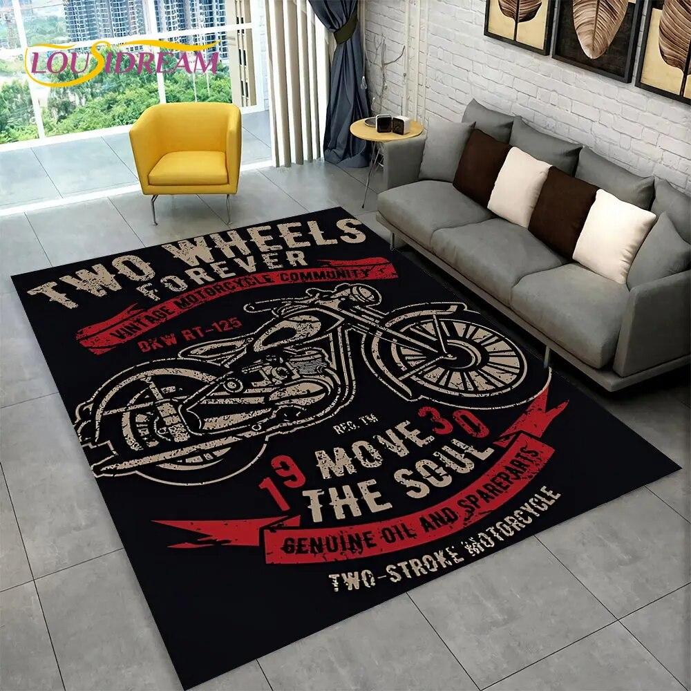 Retro Vintage Motorcycle Skull Area Rug,Carpet Rug for Living Room Bedroom Sofa Doormat Kitchen Decor,Child Non-slip Floor Mat