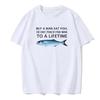 Black and White Men's T-shirt Fishing Teaching Creative Print Round Neck Short Sleeves