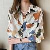 2025 Весна Блузки Рубашки Длинный Рукав Отложной Воротник Офисная Женская Печать Шифоновая Блузка Рубашка Женские Топы J763