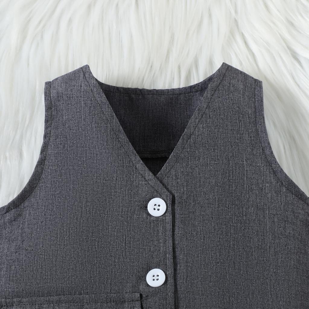 2-8Y Girls Spring and Summer Suit Fashion V-neck Single-breasted Waistcoat + Pullover Top + Pleated Skirt 3pcs