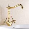 Basin Faucets Antique Brass Bathroom Sink Faucet 360 Degree Swivel Spout Double Cross Handle Bath Kitchen Mixer Hot and Cold Tap