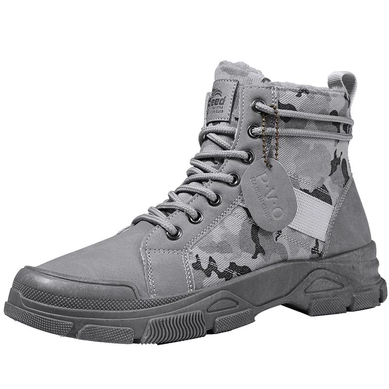 Winter New Men's Camouflage Boots Trendy Casual Retro Desert High Quality Plush Middle Top Motorcycle Outdoor Hiking Work Shoes