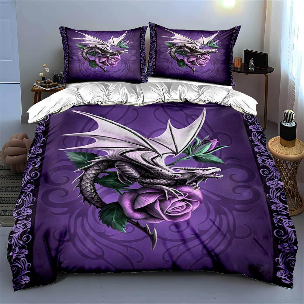Dragon purple rose Bedding Duvet cover sets Duvet covers Pillowcases gifts (1 * Duvet Cover 2 * Pillowcases, without duvet insert)