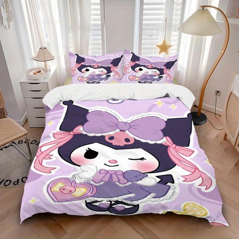3pcs Cartoon Kuromi Printed Quilt Set - Soft and Comfortable Quilt Cover for Bedroom, Guest Room and Dormitory Decorative Bedding Set 1 Duve