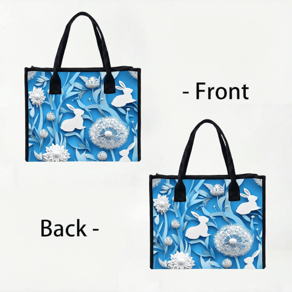 Cute Rabbit Floral Tote Bag Fashion Casual Portable Large Capacity Shopping Handbag