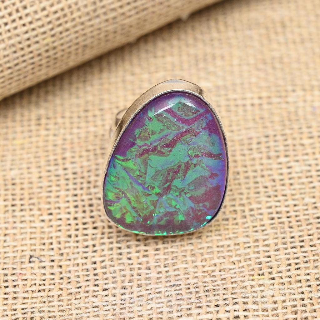 Ювелирное кольцо из стерлингового серебра 925 пробы с фиолетовым австралийским тройным опалом и драгоценным камнем ручной работы