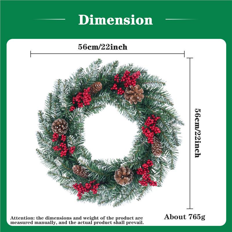 New PE Pine Needles Christmas Wreath with Red Balls Pendant