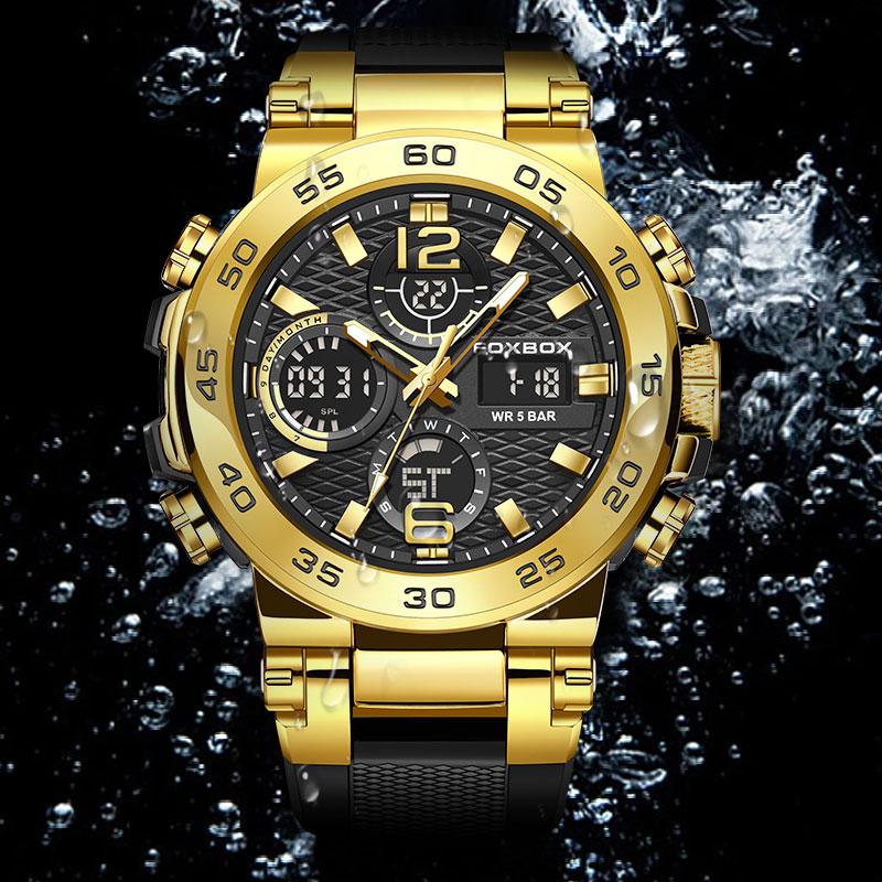 LIGE Men's Sports Watch 5ATM Waterproof Luminous Digital Dual Display Quartz Watch Fashion Chronograph