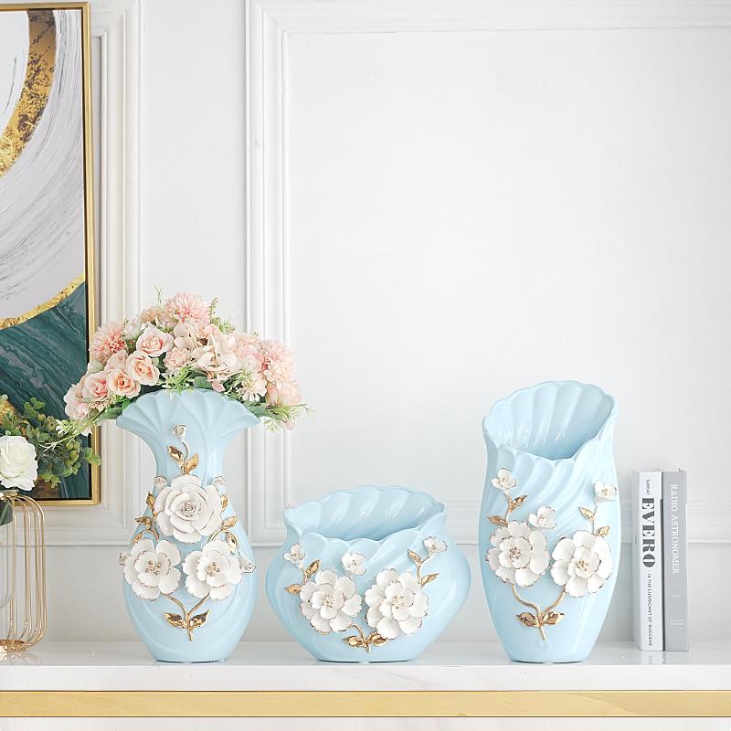 European Home Decor Ceramics Vase Flower Arrangement Crafts Bedroom Living Room Decoration Vase Wine Cabinet Porch Decoration