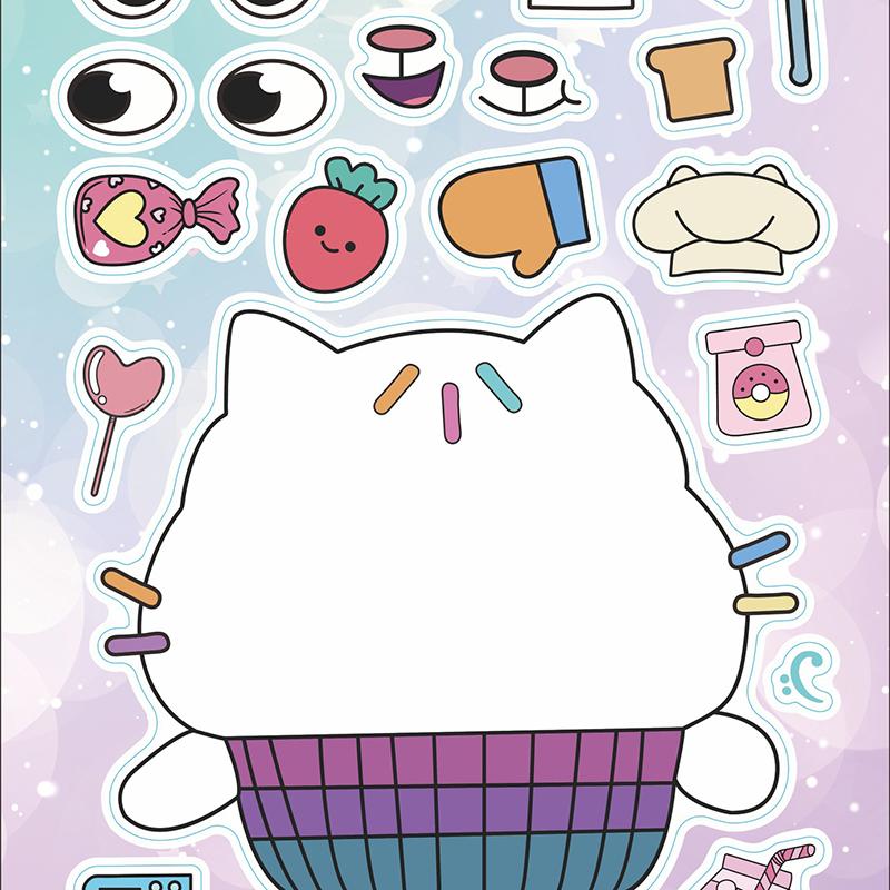 6 листов кукольного домика Габби, наклейки-пазлы для лица, мультяшные интерактивные головоломки для родителей и детей, наклейки для лица своими руками