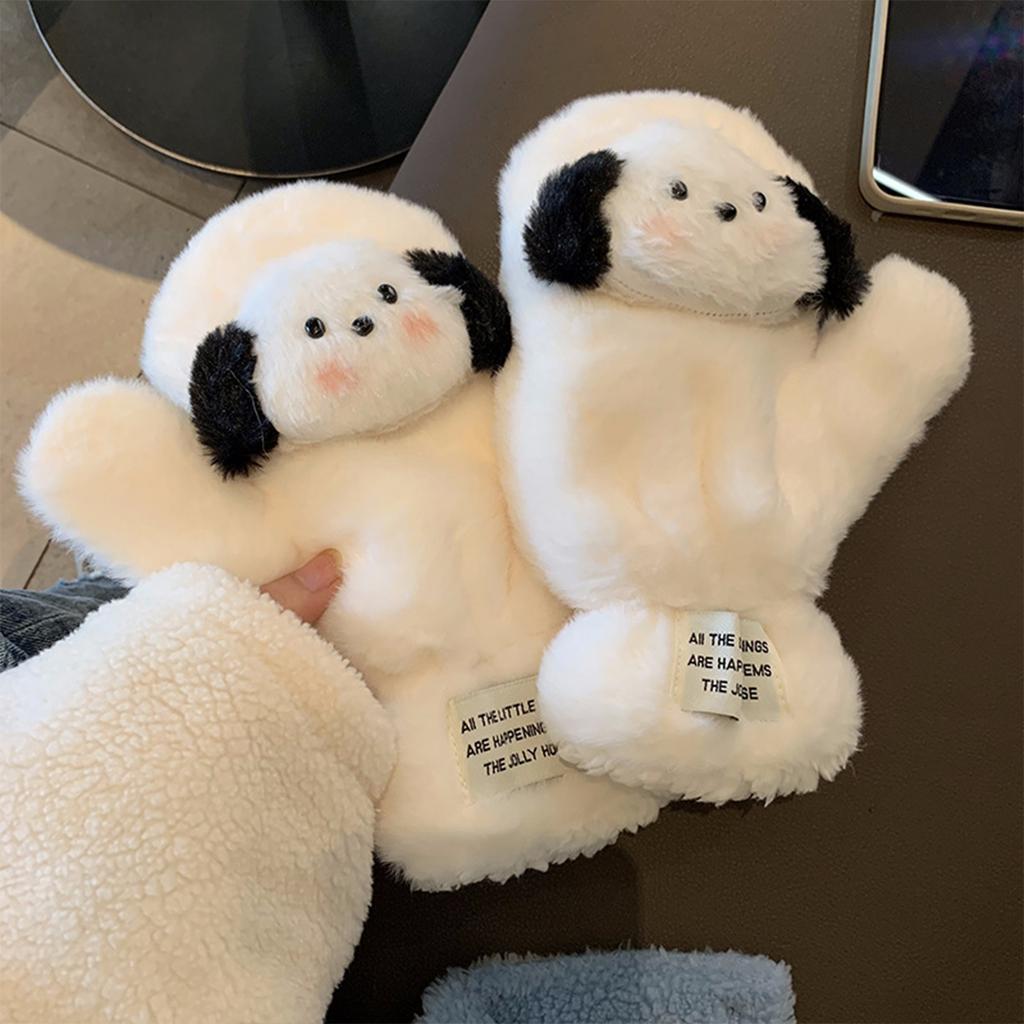 Женские зимние плюшевые перчатки, Удобные пушистые перчатки, Милые собачки, Теплые толстые плюшевые, Полностью закрывающие пальцы, Для езды на пальцах, Перчатки, устойчивые к холоду