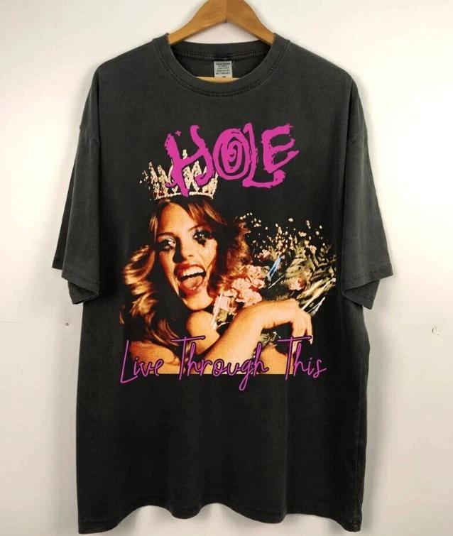 Hole Band Live Through This Винтажная футболка 90-х Графический дизайн Подарок для любителей рок-музыки