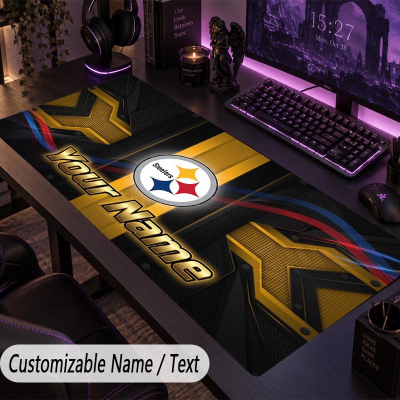 Large Mouse PadPittsburgh Steelers Custom Name Text Personalized Desk Mat Non Slip Gaming Pad
