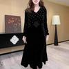 Elegant Plus Size Velvet Dress - Autumn/Winter, High-Elastic, Printed, Loose, Slimming, Mature Style for Women.