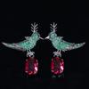 WWJ New Fashion Red Green Drop Cubic Zircon Lucky Bird Drop Earrings Jewelry for Ladies