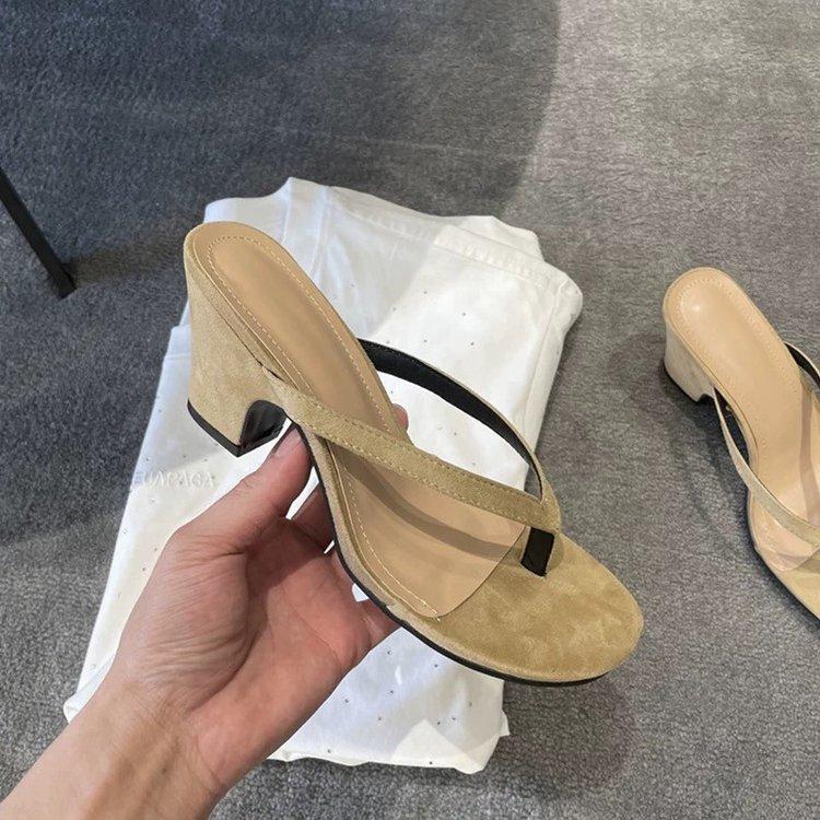 French retro high-end high-heeled women's shoes toe fashion sandals women's summer thick heels wear cool slippers
