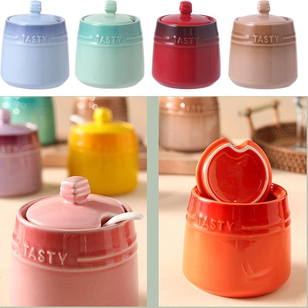 Керамическая банка для специй с градиентной расцветкой, ложка, кухонные емкости, современная сахарница, дом