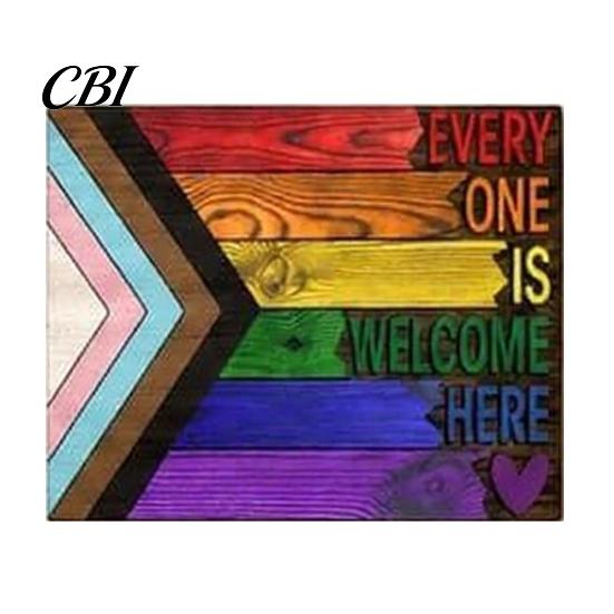 Rainbow Door Hanger LGBT Sign Front Decor, Every One Is Welcome Here Pride Flag Wooden Decor Wall Gay Decorations for Home Porch Classroom LGBTQ