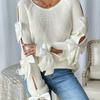 Women's Crew Neck Long Sleeve Bow Knot Knit Sweater Loose Fit Casual Pullover Top