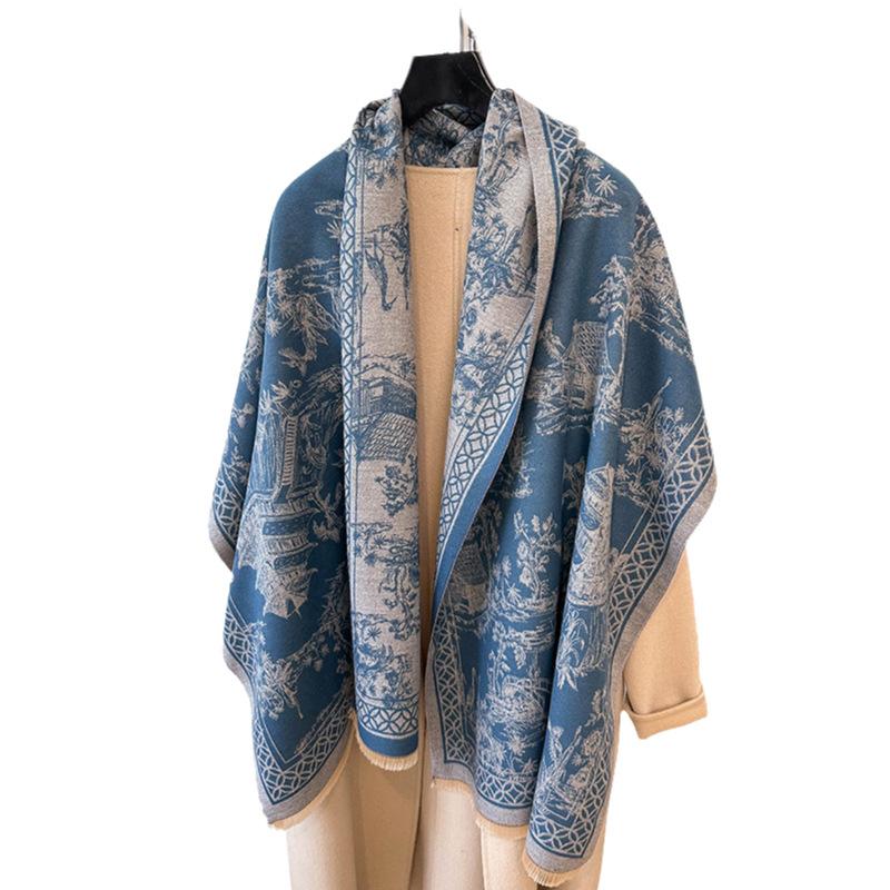 Antique Winter Warm Fashion Advanced Sense Age-Reducing Scarf Literary And Retro Double-Sided Shawl Cape Versatile Scarf Women