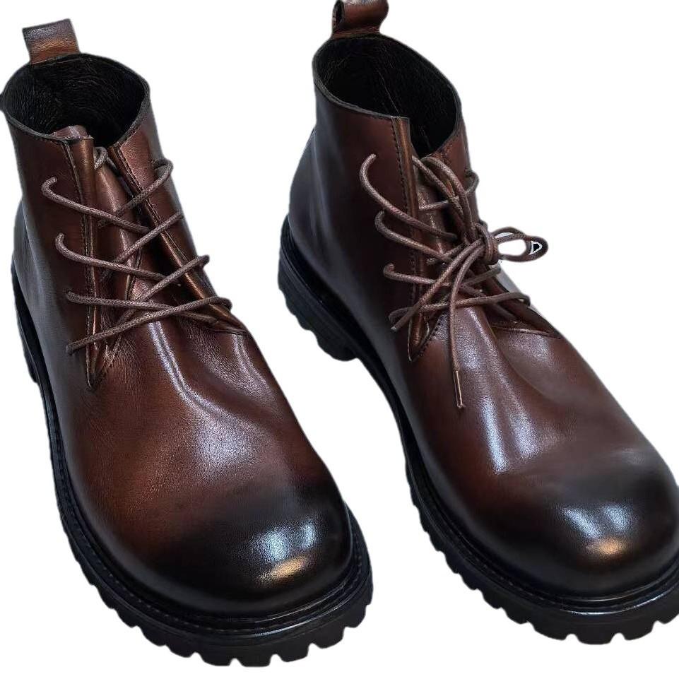 Кожаные мужские ботинки Ботинки Tooling Ботинки Desert Ботинки из натуральной кожи с подошвой Big Head Кожаные туфли Дерби Обувь для активного отдыха Мужские ботинки Martin