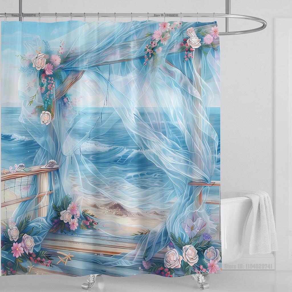 Ocean Wave Scenery Shower Curtain Waterproof Shower Curtain Polyester Fabric 3D Printed Curtain Bathroom Decoration With Hooks
