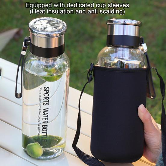 Бутылка для воды из боросиликатного стекла с широким горлом, не содержит BPA, пищевой термостойкий герметичный чайник для питья, контейнер для воды с крышкой