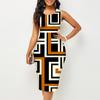 Женское платье Sling SummerBlock Splicing Print Dresses Tight Sleeveless Slim Fit Sexy Fashion Top Clothing